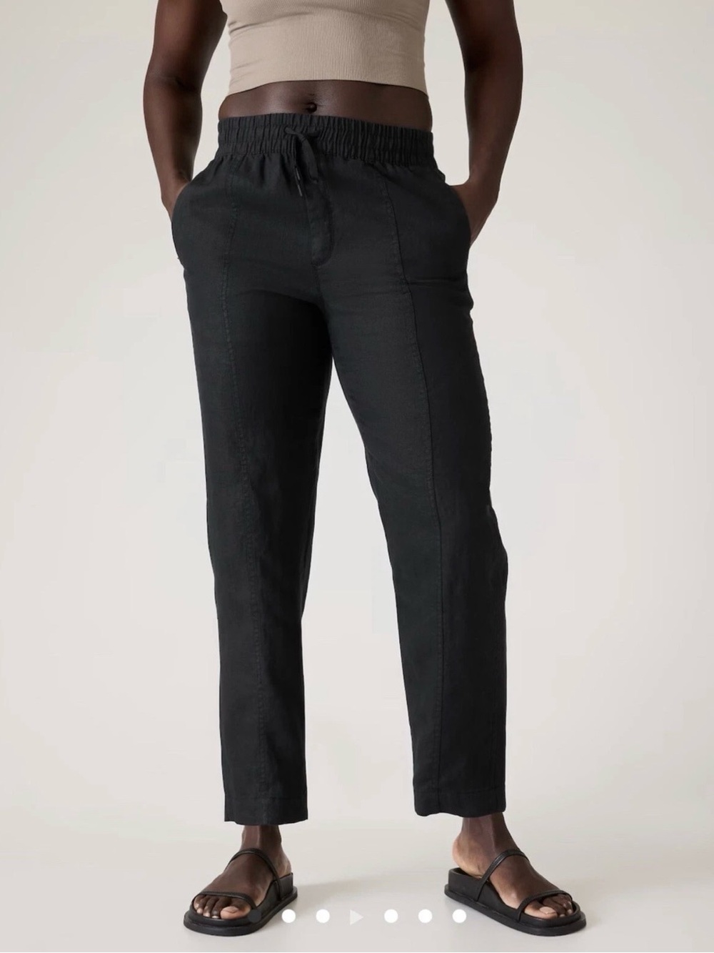 Athleta Black Retreat High Rise Linen Ankle Pant Sz Large